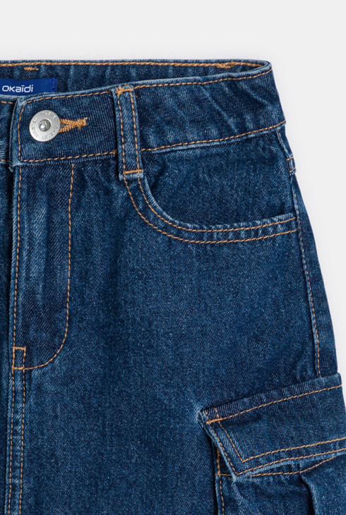 Jupe cargo jeans fille bleu