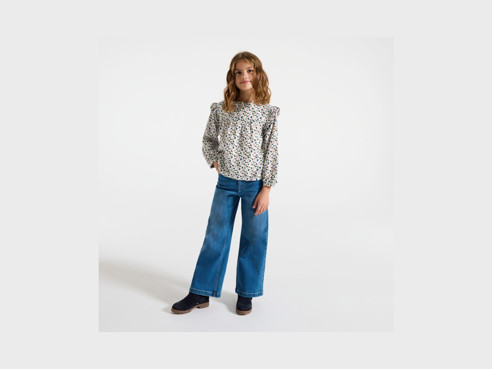 Blouse volantée imprimée gris Fille 1