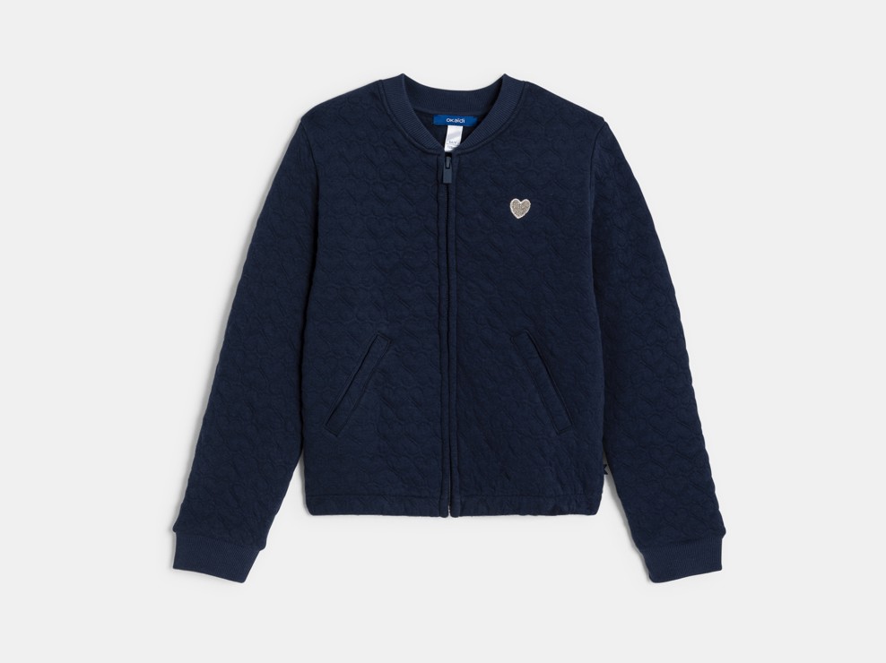 Orsacchiotto in pile trapuntato con cuore blu navy per bambina 1