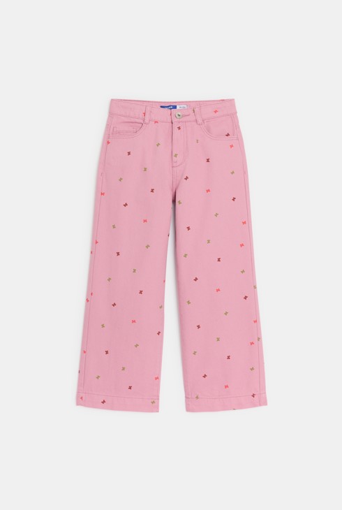 Pantalon large en toile motif papillon rose Fille 1