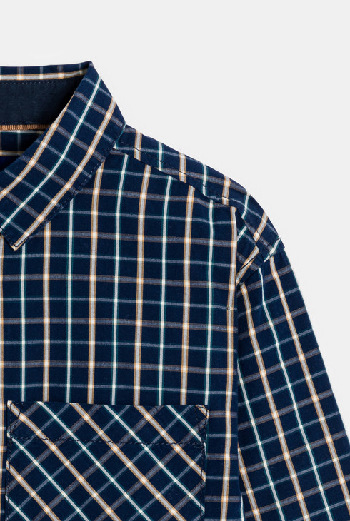 Chemise à carreaux bleu marine Garçon