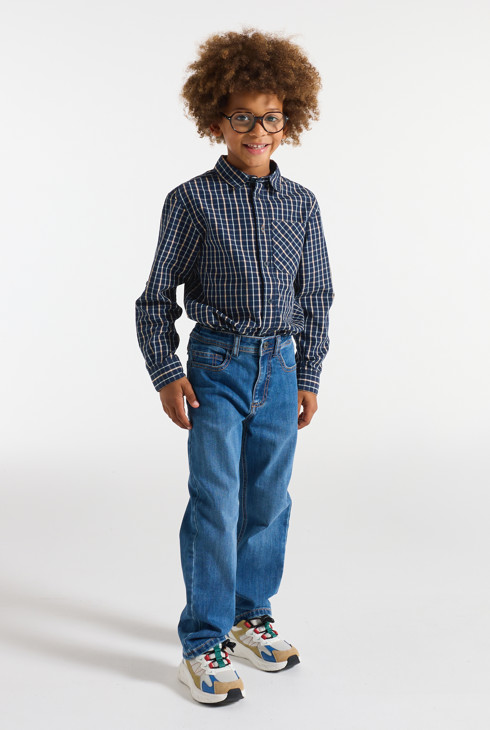 Camicia blu navy a quadri per bambino 1