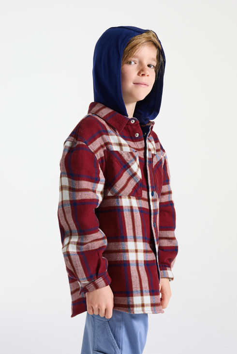 Rood geruit overhemd met kap voor jongens 2