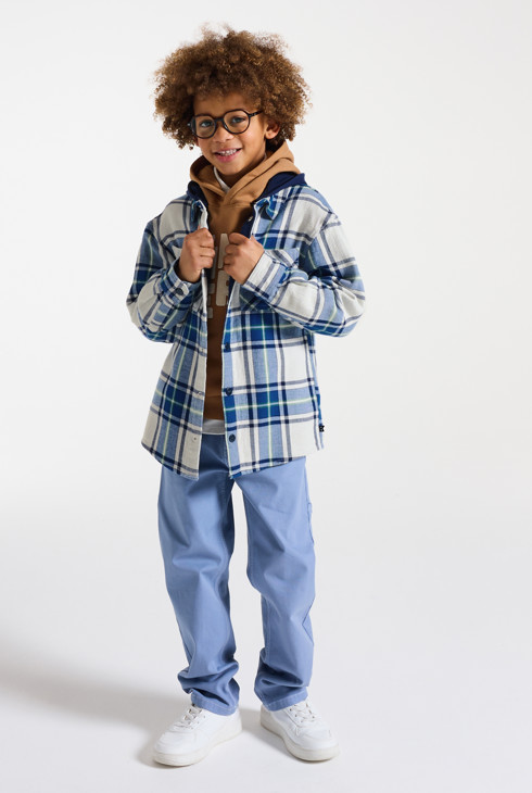 Boy's red checked shacket with hood 1