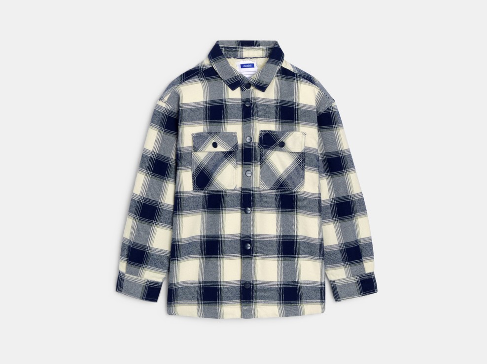 Karierte Hemdjacke Innenfutter Sherpa beige Jungen 2