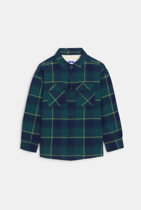 Blauw geruit overhemd met sherpavoering voor jongens 1