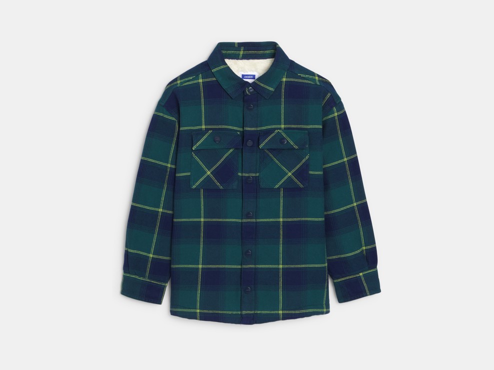 Overshirt a quadri blu con interno in sherpa bambino 2
