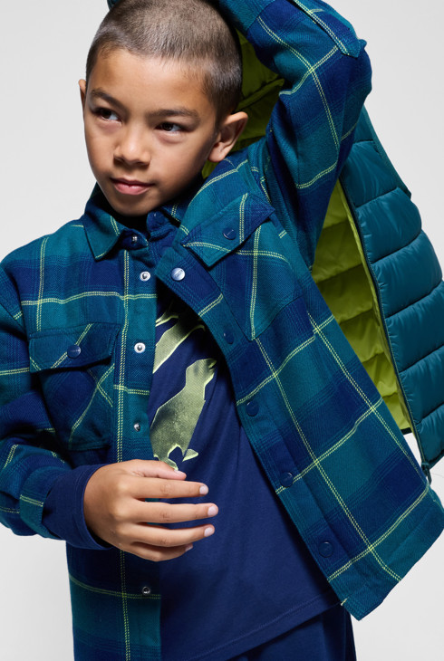 Blauw geruit overhemd met sherpavoering voor jongens 2