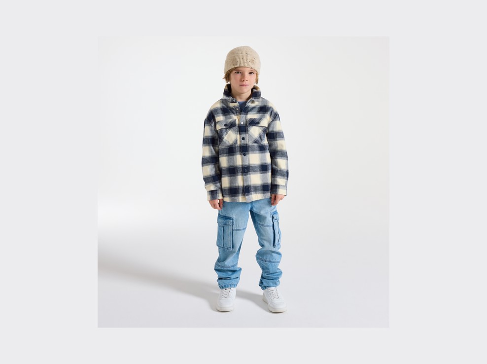 Karierte Hemdjacke Innenfutter Sherpa beige Jungen 1