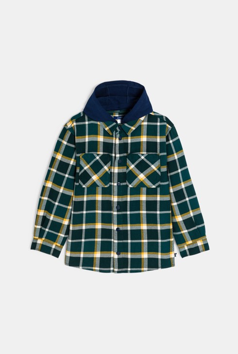 Sobrecamisa de cuadros con capucha verde niño 2