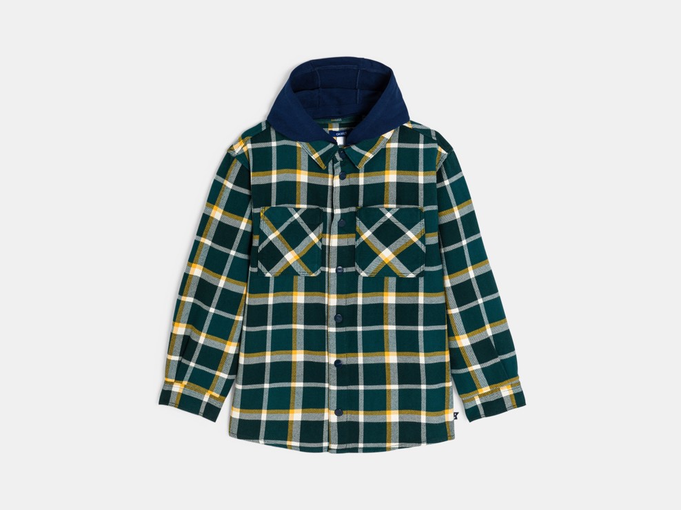 Surchemise à carreaux avec capuche vert Garçon 2