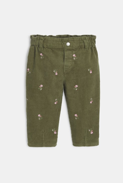 Pantalon fleuri paperbag vert kaki bébé fille 1