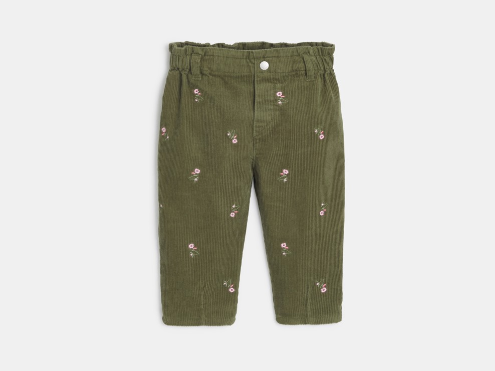Pantalón paperbag de flores verde caqui bebé niña 1