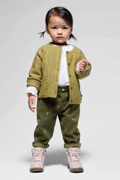 Pantalón paperbag de flores verde caqui bebé niña 1