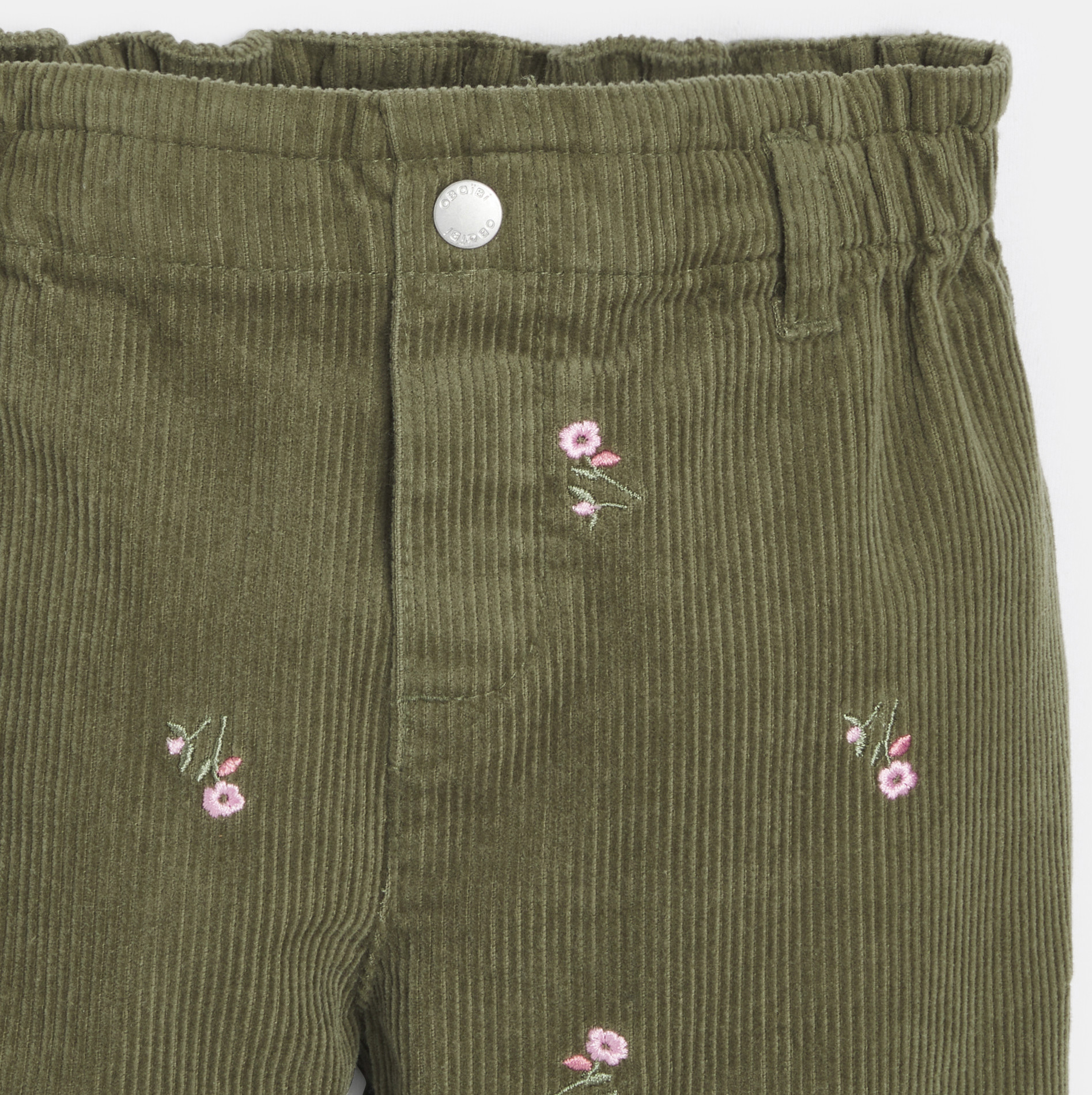 Pantalon fleuri paperbag vert kaki bébé fille