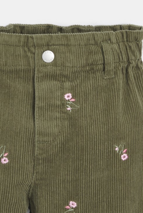 Pantalon fleuri paperbag vert kaki bébé fille