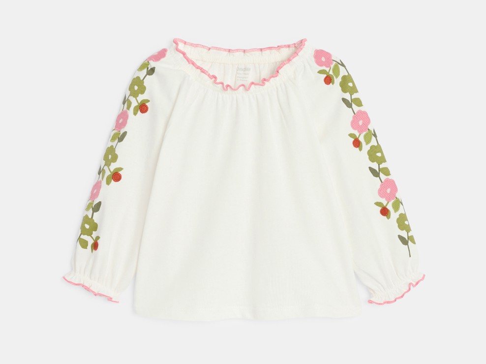 Bestickte Bluse aus Molton in Weiß für kleine Mädchen 2