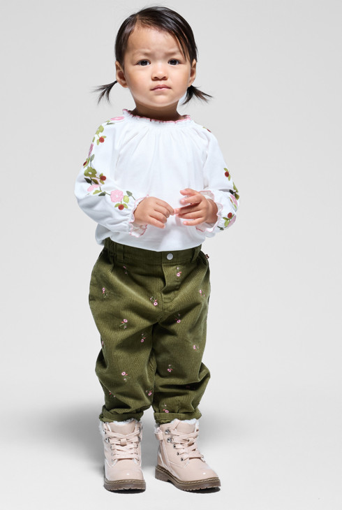 Bestickte Bluse aus Molton in Weiß für kleine Mädchen 1