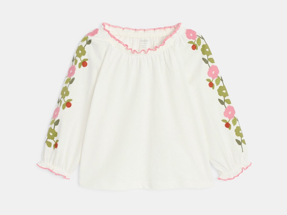 Bestickte Bluse aus Molton in Weiß für kleine Mädchen 2