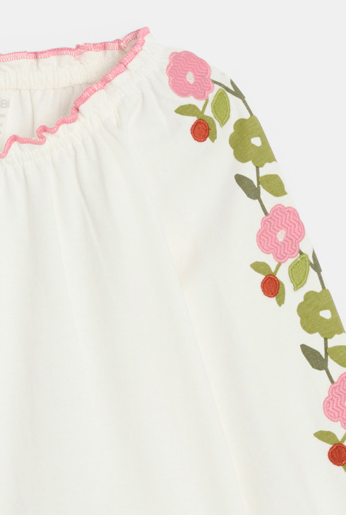 Blouse molleton brodée blanc bébé fille