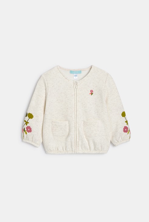 Sudadera muletón con cremallera floral beige bebé niña 1
