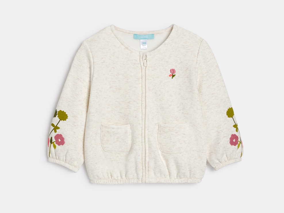 Sudadera muletón con cremallera floral beige bebé niña 1