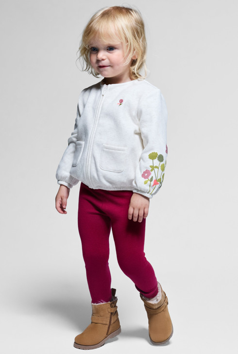 Sudadera muletón con cremallera floral beige bebé niña 1