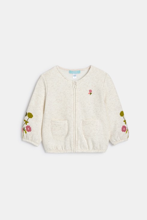 Dessuadora de moletó amb cremallera florejada beix bebè nena 2