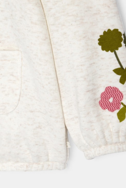 Sweat zippé molleton fleuri beige bébé fille