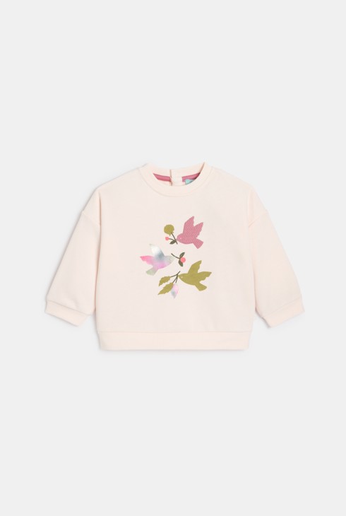 Sweat molleton oiseaux rose bébé fille 1