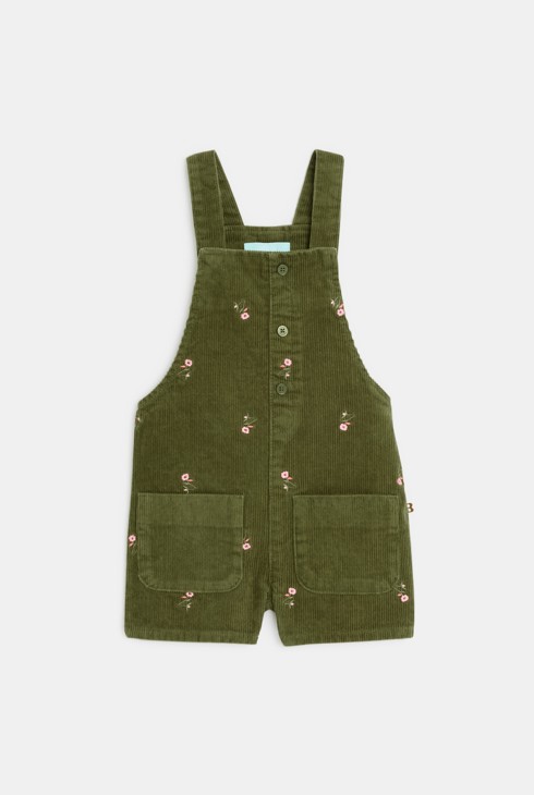 Salopette courte velours brodé vert bébé fille 1