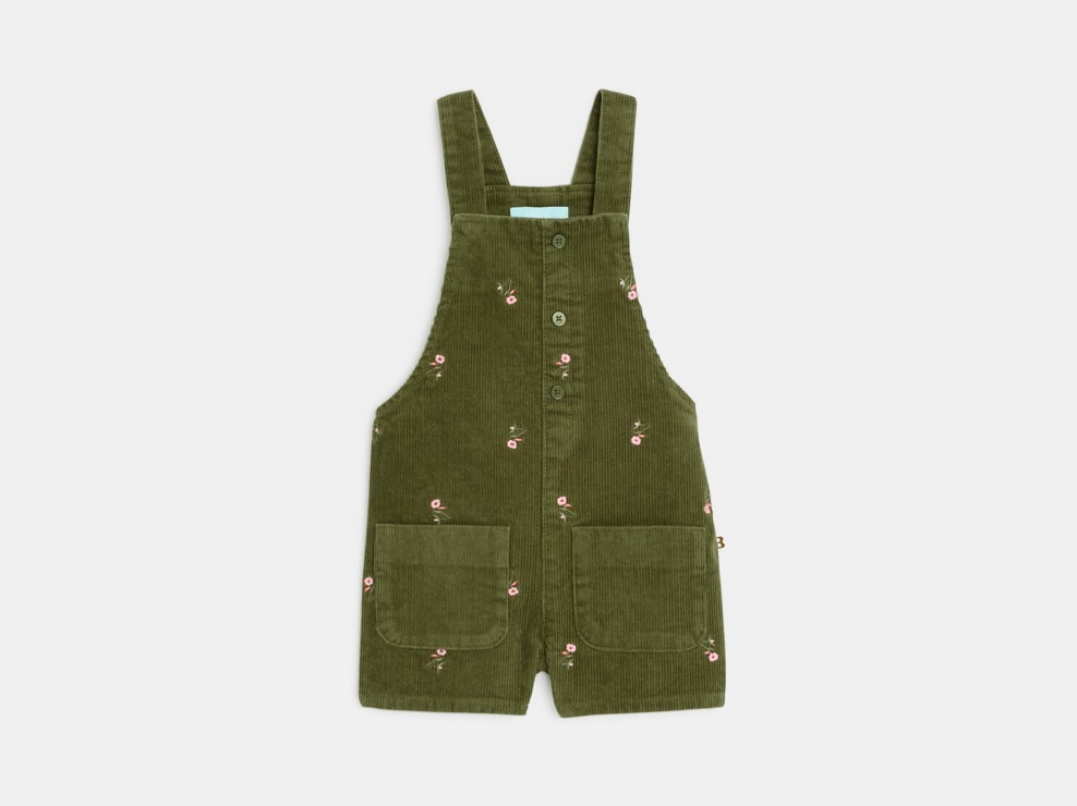 Salopette courte velours brodé vert bébé fille 1