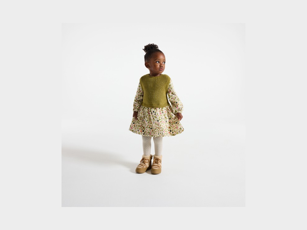 Vestit bimaterial florejat verd bebè nena 1