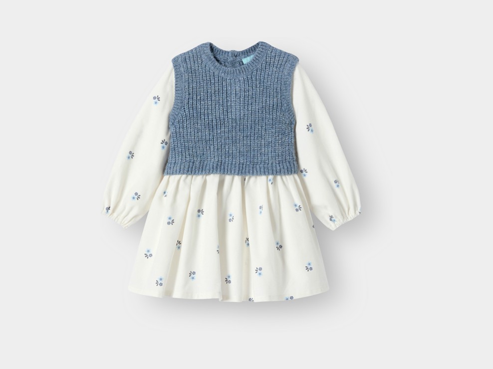 Robe 2 en 1 fleurie bleu bébé fille 1