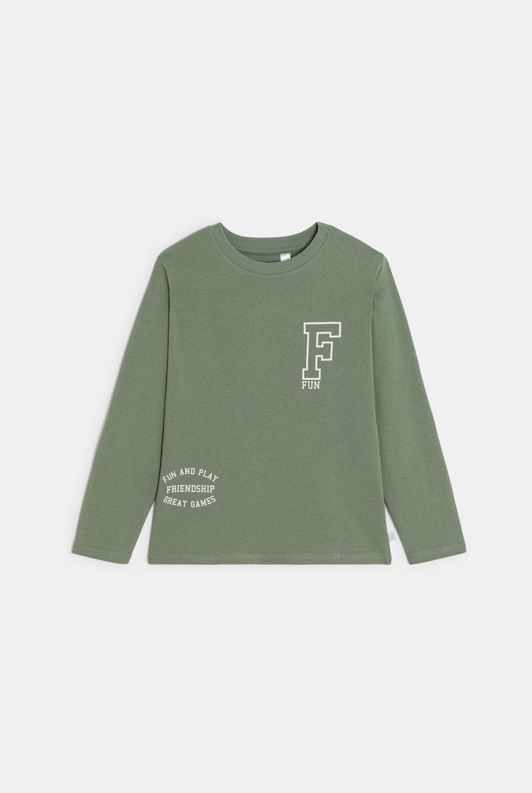 T-shirt manches longues à message vert Garçon 1