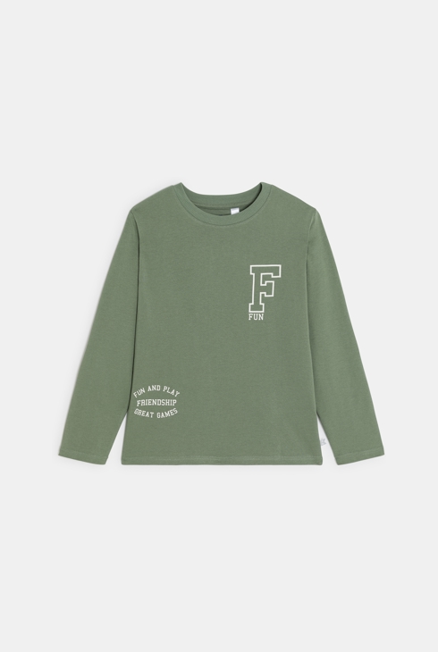 T-shirt manches longues à message vert Garçon 1