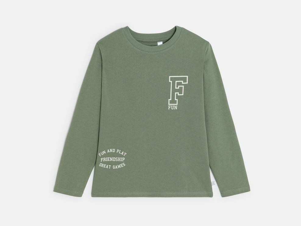 Langarm-T-Shirt mit Schriftzug grün Jungen 1