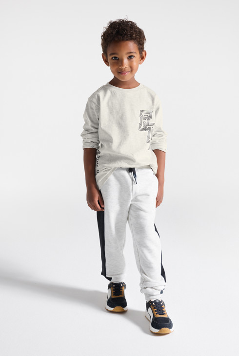 Langarm-T-Shirt mit Schriftzug grau Jungen 1