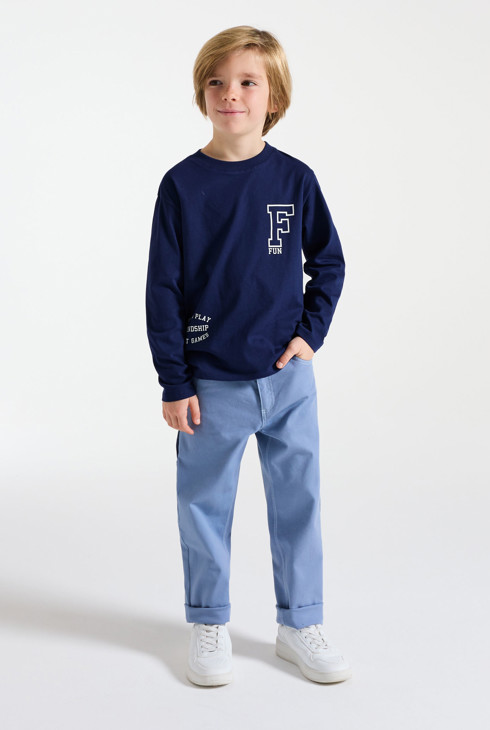 Plava majica dugih rukava s porukom za dječake 1