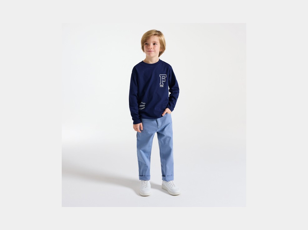 Langarm-T-Shirt mit Schriftzug blau Jungen 1