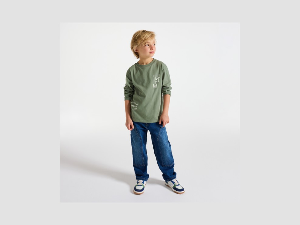 Langarm-T-Shirt mit Schriftzug grün Jungen 1