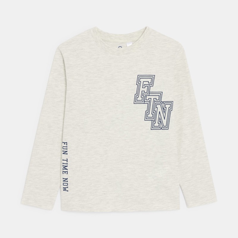 Langarm-T-Shirt mit Schriftzug grau Jungen
