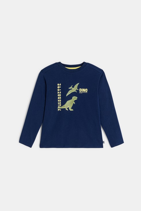 T-shirt a maniche lunghe con dinosauro blu navy bambino 1