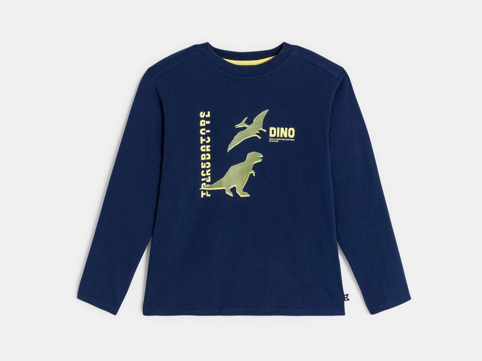 Marineblaues Langarm-T-Shirt Dinosaurier Jungen 1