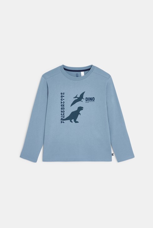 T-shirt manches longues dinosaure bleu Garçon