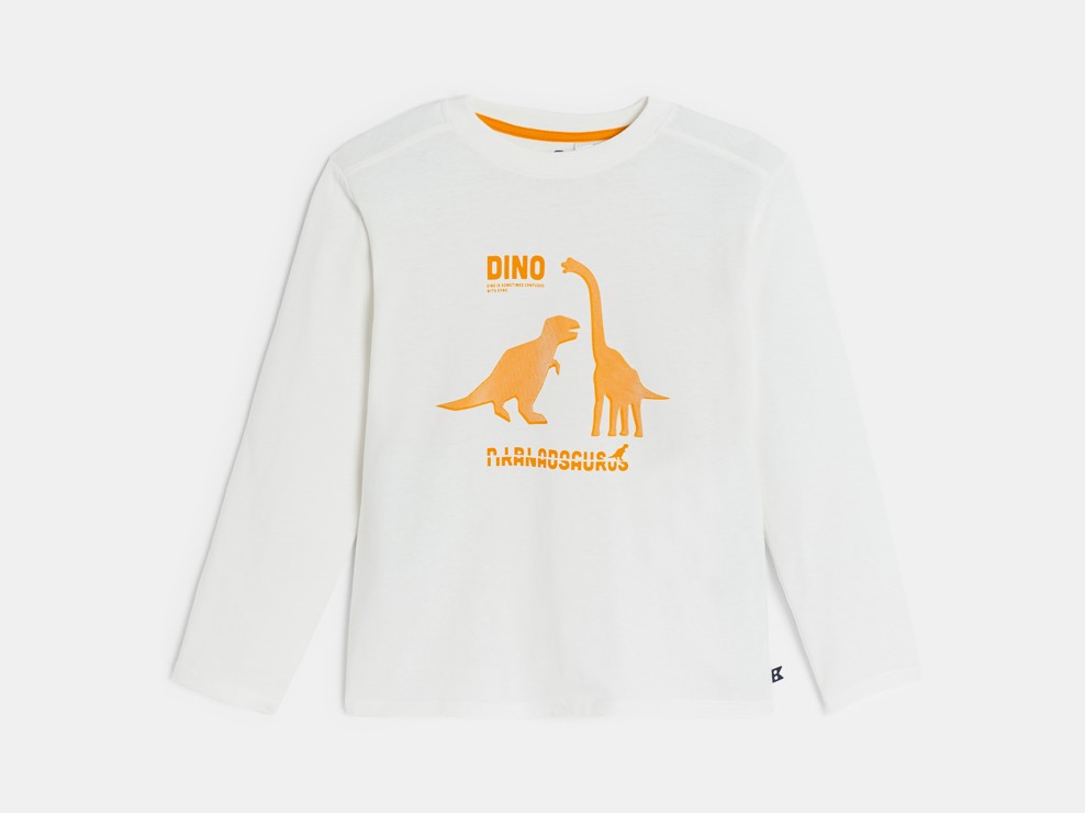 Biała koszulka z długim rękawem z motywem dinozaura dla chłopców 2