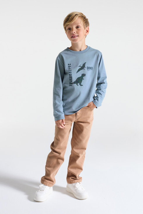 Blaues Langarm-T-Shirt Dinosaurier Jungen 1