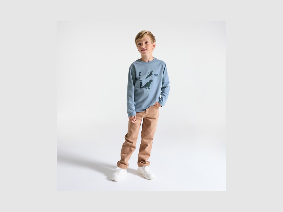 Blaues Langarm-T-Shirt Dinosaurier Jungen 1