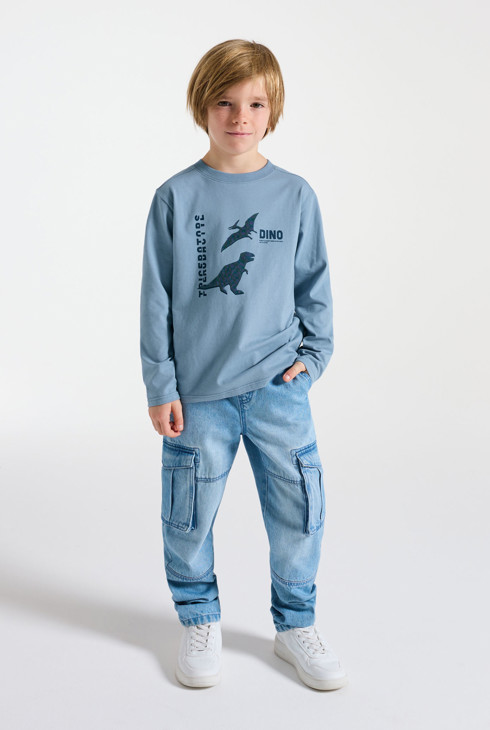 Plava majica dugih rukava s motivom dinosaura za dječake 1