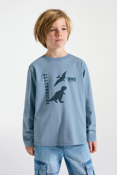 T-shirt Manches Longues Garçon - Motif Dinosaure Planète Balle Train - Col Rond Doux - 1-7 Ans
